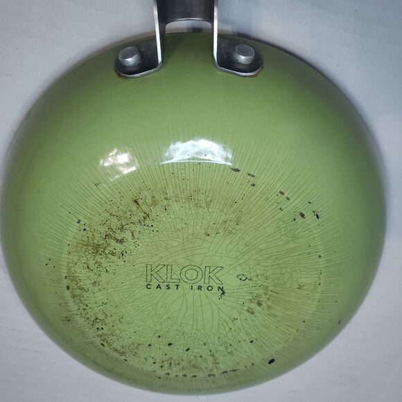 Klok Cast Iron Fry Pan Skillet 8 Inch Stainless Steel Long Handle Green Bottom - Picture 5 of 8
